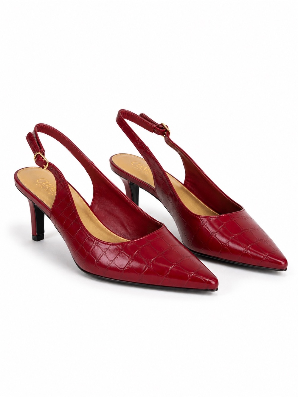 Chaps Red Croc Embossed Slingback Kitten Heels Women’s Size 8